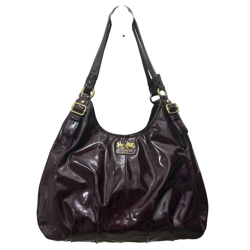 Coach Madison Maggie Patent Leather Shoulder Hobo Bag Brass Hardware 18760 Plum